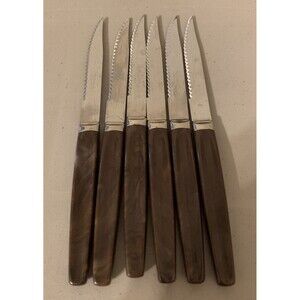 Vintage Regent Sheffield Serrated Steak Knives Stainless Steel Bakelite ? Handle